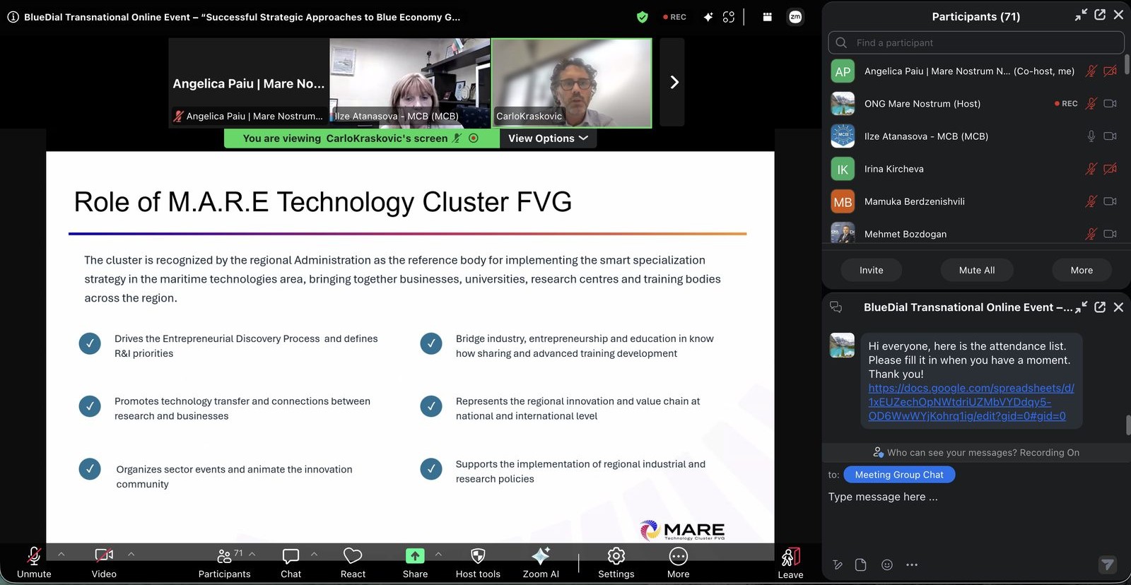 Presentation on the role of the M.A.R.E Technology Cluster FVG, Italy